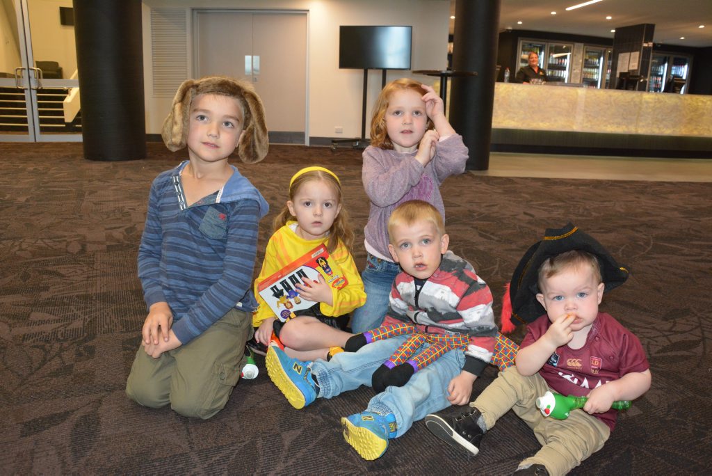 Rylan, 3, Amelia, 3, Gracie, 4, Nate, 6 and Kai at The Wiggles concert at the Gladstone Entertainment Convention Centre.