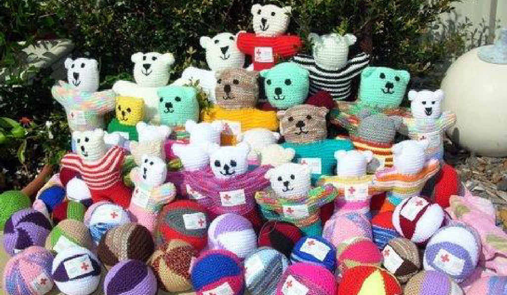 CUDDLY: Bears knitted by Red Cross volunteers. CUDDLY: Bears knitted by Red Cross volunteers.
