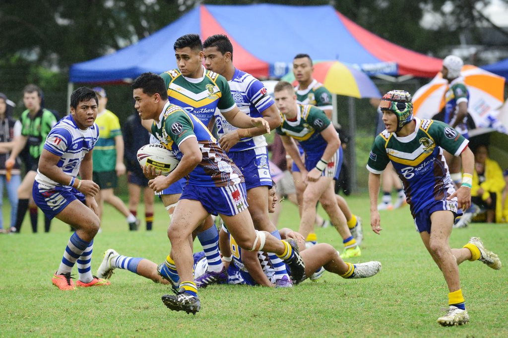 St Peter Claver College forward Josh Puleiku makes a charge in Monday's 16-6 win over St Edmund's College. St Peter Claver College forward Josh Puleiku makes a charge in Monday's 16-6 win over St Edmund's College.