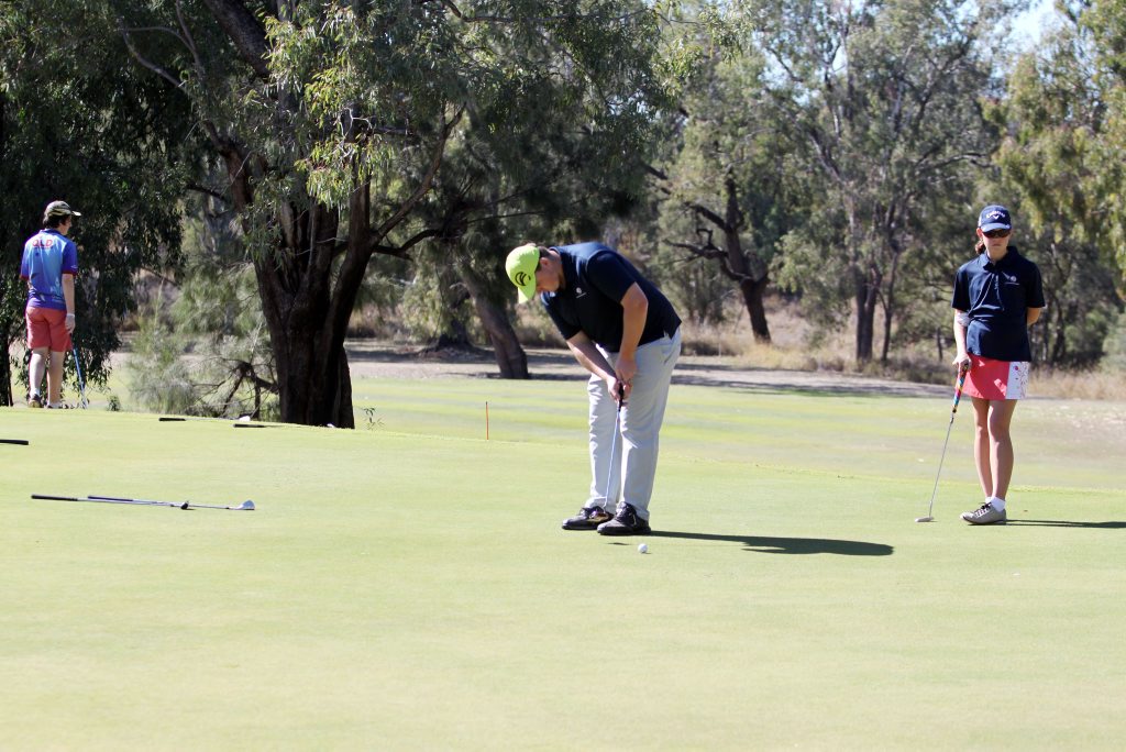 UNDER PAR: One of the older My Golf students lines up hopefully his final putt on the green. Photo Matthew Holdsworth / CQ News UNDER PAR: One of the older My Golf students lines up hopefully his final putt on the green. Photo Matthew Holdsworth / CQ News