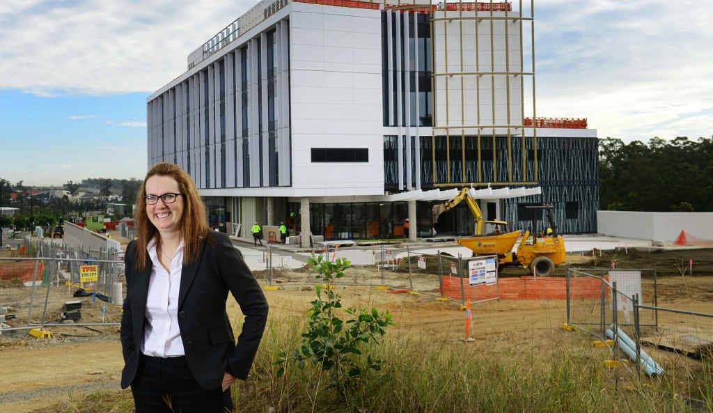 TAKING SHAPE: Mater Private Hospital Springfield director Fritha Mackay on site, where construction work continues. TAKING SHAPE: Mater Private Hospital Springfield director Fritha Mackay on site, where construction work continues.