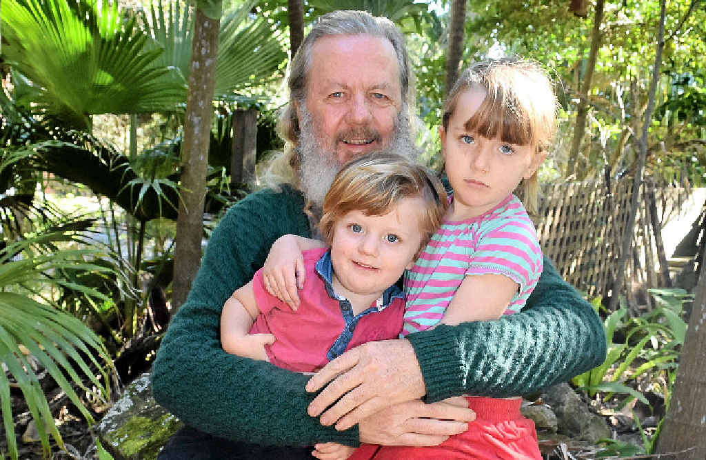 ACTIVIST: Dailan Pugh with his grandchildren, Acacia and Miles, at his home in Byron Bay. ACTIVIST: Dailan Pugh with his grandchildren, Acacia and Miles, at his home in Byron Bay.