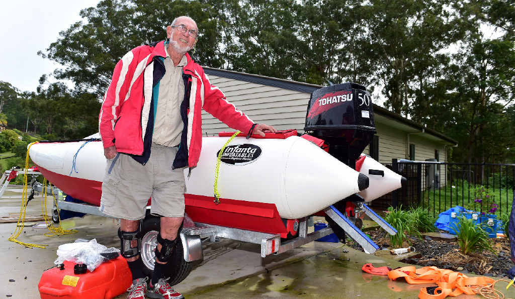 CHOMPY WATERS: Peter Charles, of Rosemount, had a Great White Shark attack his inflatable boat en-route to Hervey Bay from Mooloolaba. CHOMPY WATERS: Peter Charles, of Rosemount, had a Great White Shark attack his inflatable boat en-route to Hervey Bay from Mooloolaba.