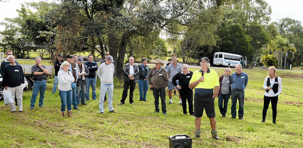 TWO WORDS: Tregeagle macadamia farmer Guido Conte talks about his production techniques during a Australian Macadamia Society tour of his farm. TWO WORDS: Tregeagle macadamia farmer Guido Conte talks about his production techniques during a Australian Macadamia Society tour of his farm.