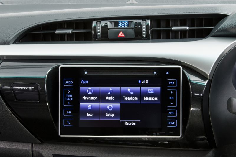 WELL CONNECTED: Double cab SR5 variants are fitted with six speakers, a seven-inch touchscreen and Toyota Link connected mobility, which can provide access to Pandora WELL CONNECTED: Double cab SR5 variants are fitted with six speakers, a seven-inch touchscreen and Toyota Link connected mobility, which can provide access to Pandora