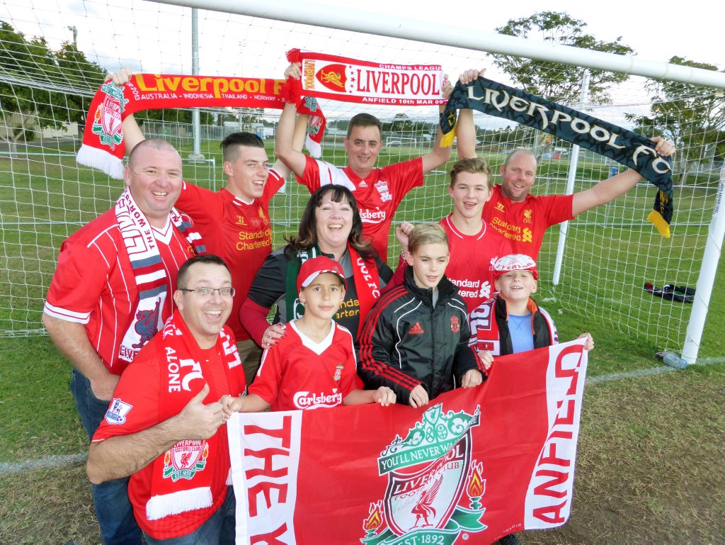 Ipswich members of the Liverpool Suporters Club of Queensland prepare for the team's visit to Brisbane this week. Photo: Andrew Korner / The Queensland Times