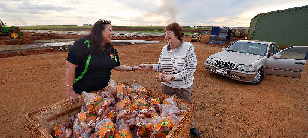 SWEET SPOT: Mortimer’s Farm owner Shana Mortimer and customer Maureen Lawson share a laugh at the temporary sweet potato stall. SWEET SPOT: Mortimer’s Farm owner Shana Mortimer and customer Maureen Lawson share a laugh at the temporary sweet potato stall.