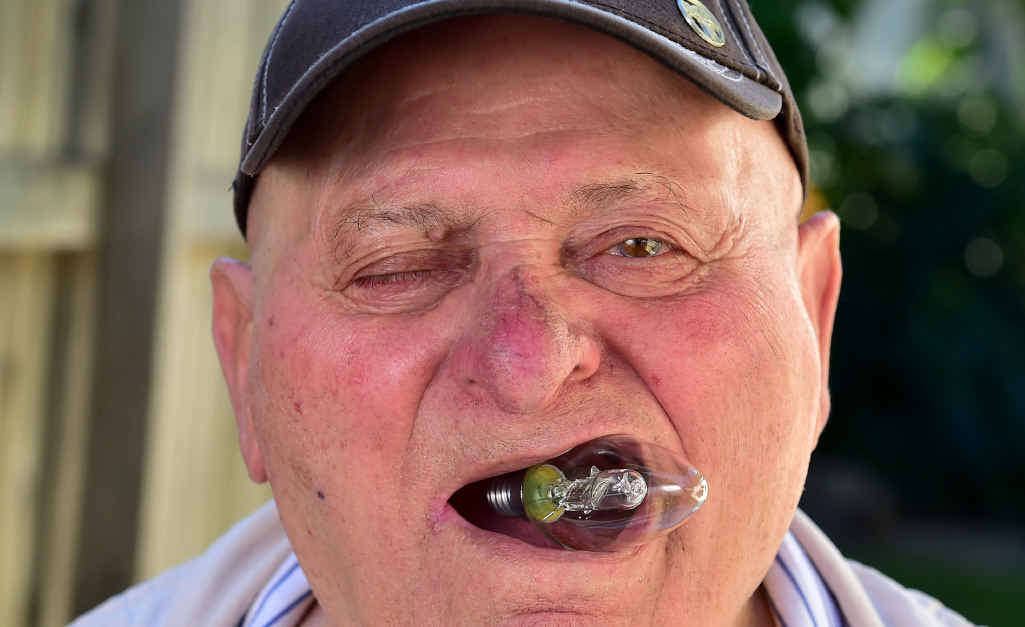 GOOD EATING: Former international strongman Leon Samson tries a meal for which he became famous during his younger years. GOOD EATING: Former international strongman Leon Samson tries a meal for which he became famous during his younger years.