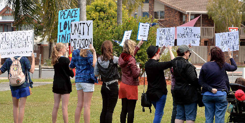 Protestors at Reclaim Australia Rally in Mackay- held at Jubilee Park Protestors at Reclaim Australia Rally in Mackay- held at Jubilee Park