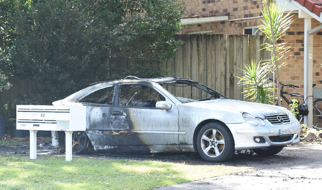 DAMAGE DONE: The Mercedes Benz destroyed in Belongil Crescent. DAMAGE DONE: The Mercedes Benz destroyed in Belongil Crescent.