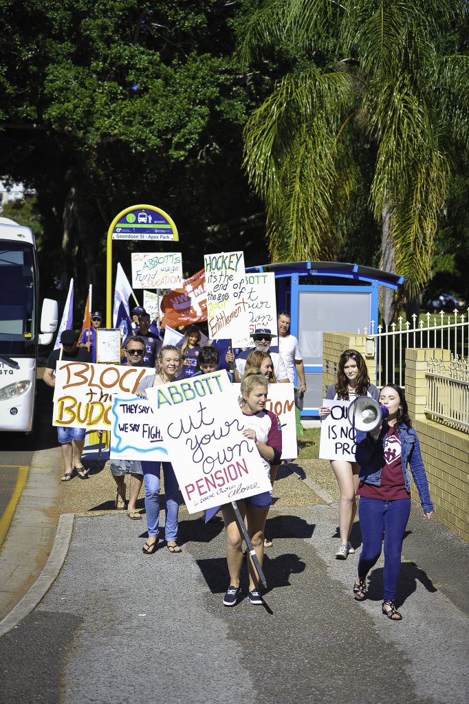 Crusading against federal budget cuts in 2014, 19-year-old Kahlani Pyrah organised a Bust the Budget rally in Gladstone CBD in less than 24 hours with the support of students, unions, workers and pensioners. Crusading against federal budget cuts in 2014, 19-year-old Kahlani Pyrah organised a Bust the Budget rally in Gladstone CBD in less than 24 hours with the support of students, unions, workers and pensioners.