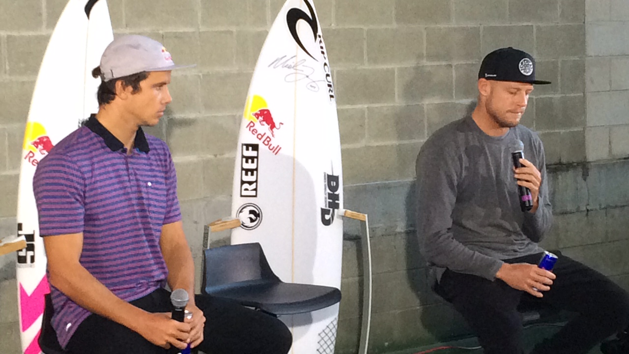 Mick Fanning and Julian Wilson address the media at Sydney Airport after flying home. Mick Fanning and Julian Wilson address the media at Sydney Airport after flying home.