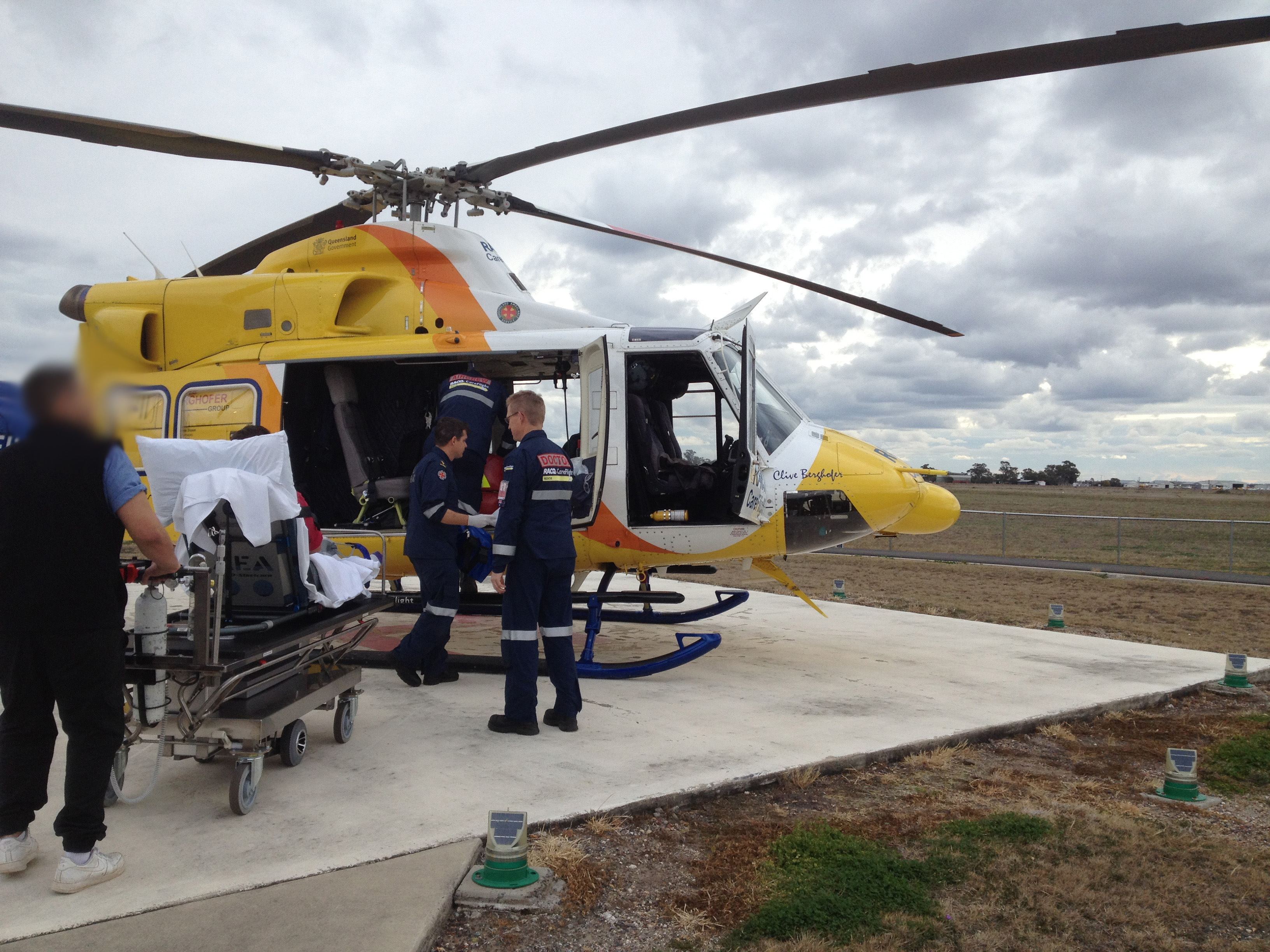 RACQ CareFlight airlifted a woman from the Dalby region on Wednesday afternoon. RACQ CareFlight airlifted a woman from the Dalby region on Wednesday afternoon.