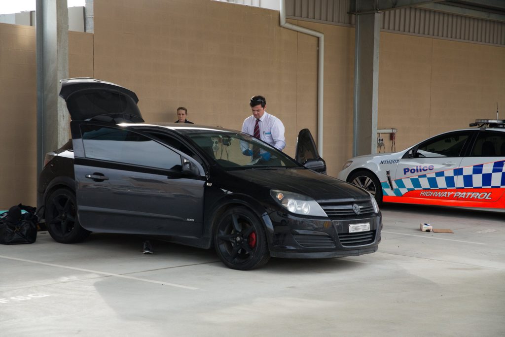 Police allege 90 grams of methamphetamine was concealed in the roof lining of this dark Holden Astra hatchback. Photo: Gemima Harvey/Coffs Coast Advocate Police allege 90 grams of methamphetamine was concealed in the roof lining of this dark Holden Astra hatchback. Photo: Gemima Harvey/Coffs Coast Advocate