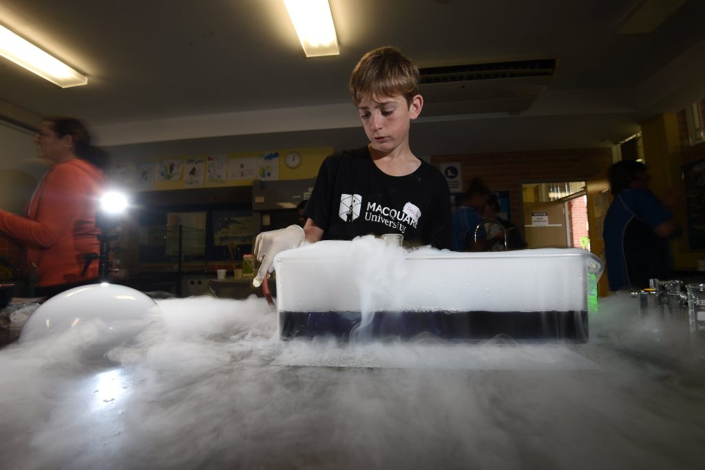 Casino High School students Declan Bienke, 15, and Kyle Parry, 16, and Jake Gollan, 16, participate in the National Indeginous Science Education Program in partnership with Macquarie University. Photo Marc Stapelberg / The Northern Star