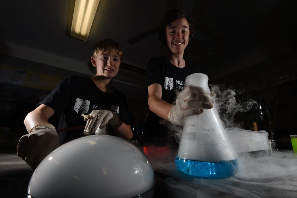 Casino High School students Declan Bienke, 15, and Kyle Parry, 16, and Jake Gollan, 16, participate in the National Indeginous Science Education Program in partnership with Macquarie University. Photo Marc Stapelberg / The Northern Star