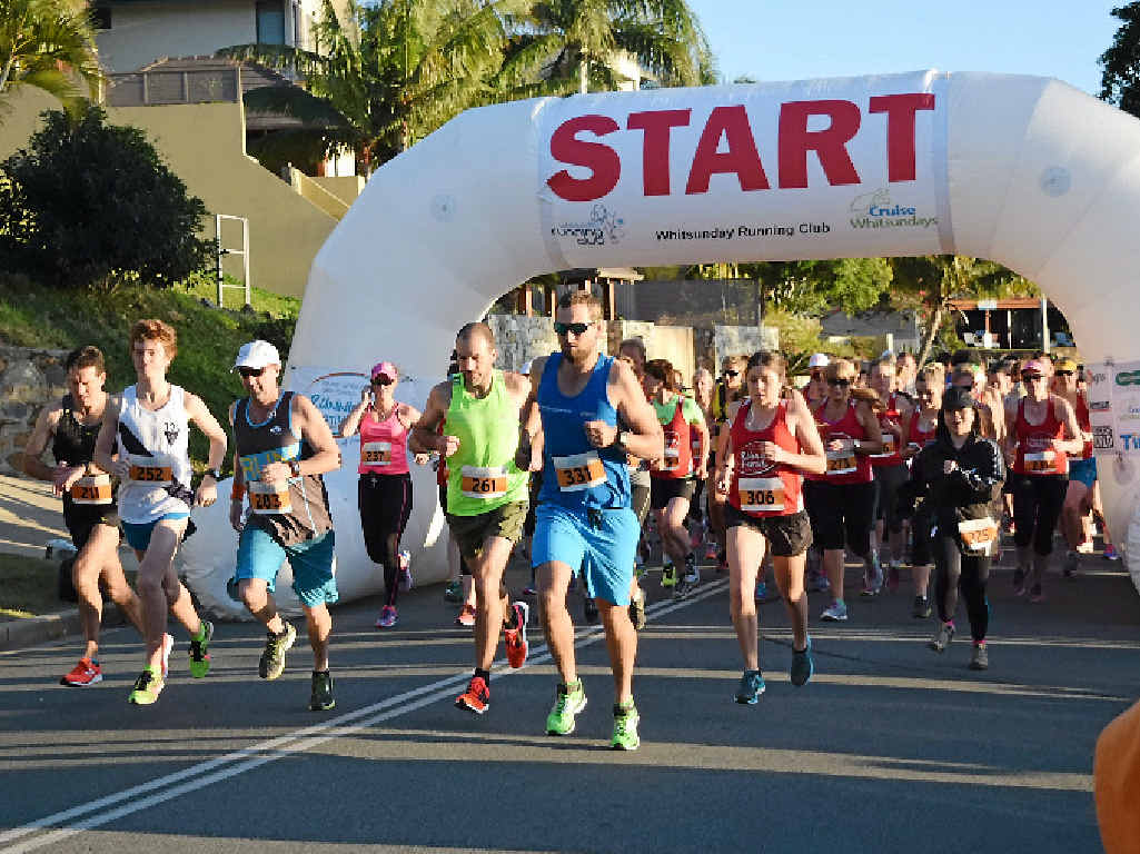 READY, SET, RUN: The starting gun goes on the Port of Airlie 10km event at the Airlie Beach Running Festival on Sunday morning.