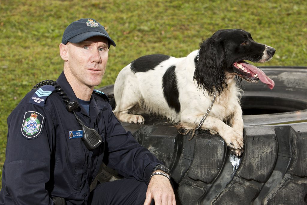 Sergeant Sean Baxendell with Police Dog Bertie. Sgt Baxendell has affectionately nicknamed the duo Bert and Ernie. Sergeant Sean Baxendell with Police Dog Bertie. Sgt Baxendell has affectionately nicknamed the duo Bert and Ernie.