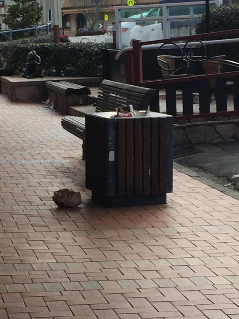 A bin on Maryland St was filled to overflowing with rubbish before council cleaned up on Sunday morning. A bin on Maryland St was filled to overflowing with rubbish before council cleaned up on Sunday morning.