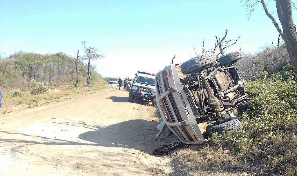 FATAL CRASH: British backpacker Jade Fox died and seven other tourists were injured when this four-wheel-drive overturned on Fraser Island last year.