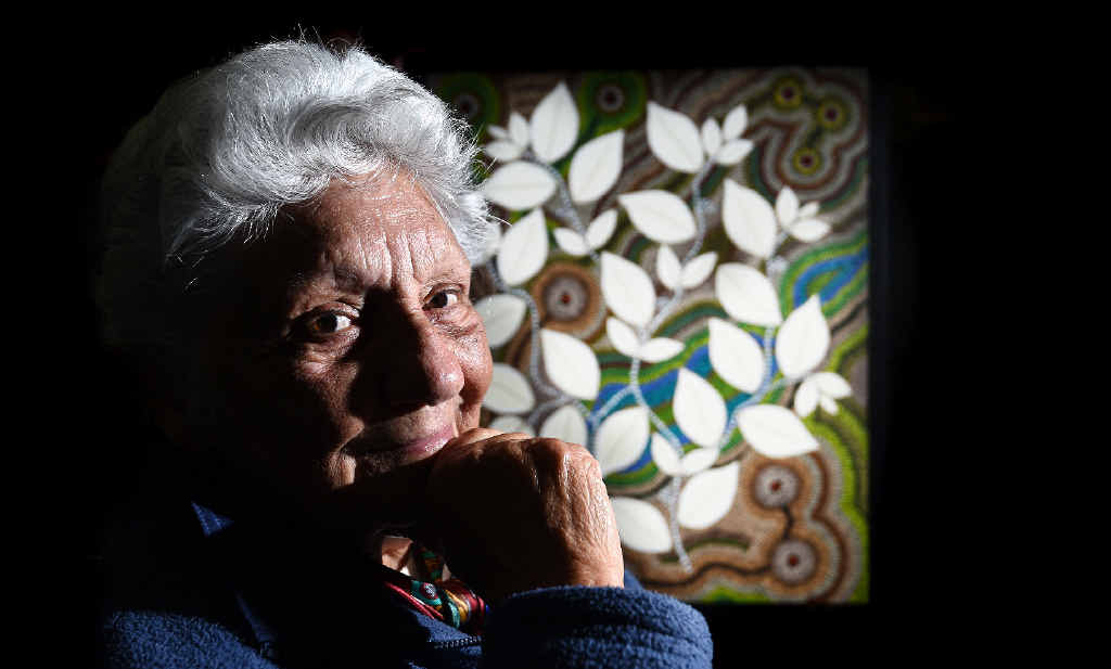 STILL LEARNING: Daphne Dux, Kal-Ma-Kuta, with her artwork at the art exhibition in the foyer of the North Coast Cancer Institute, at Lismore Base Hospital. STILL LEARNING: Daphne Dux, Kal-Ma-Kuta, with her artwork at the art exhibition in the foyer of the North Coast Cancer Institute, at Lismore Base Hospital.