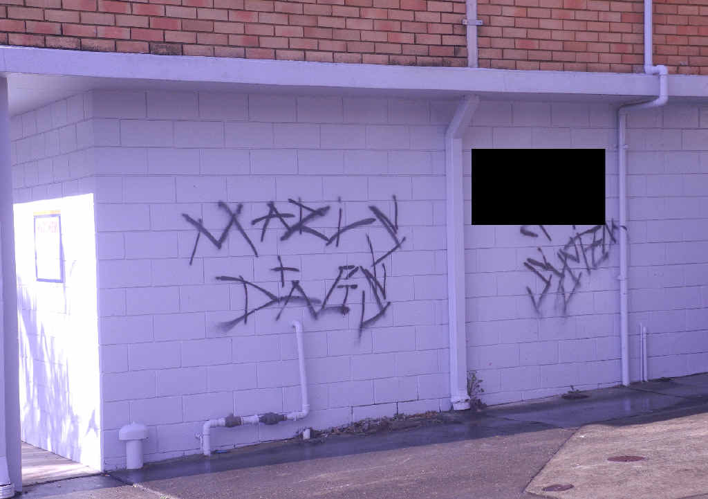 GRAFFITI: These tags on the old Telstra Building could be linked to someone from Quakers Hill. GRAFFITI: These tags on the old Telstra Building could be linked to someone from Quakers Hill.