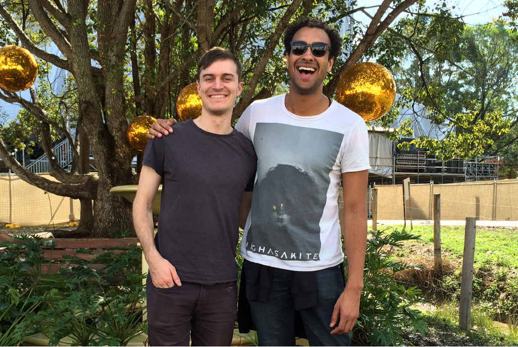 CRUISY DUO: Triple J breakfast show hosts Alex Dyson and Matt Okine at Splendour. CRUISY DUO: Triple J breakfast show hosts Alex Dyson and Matt Okine at Splendour.