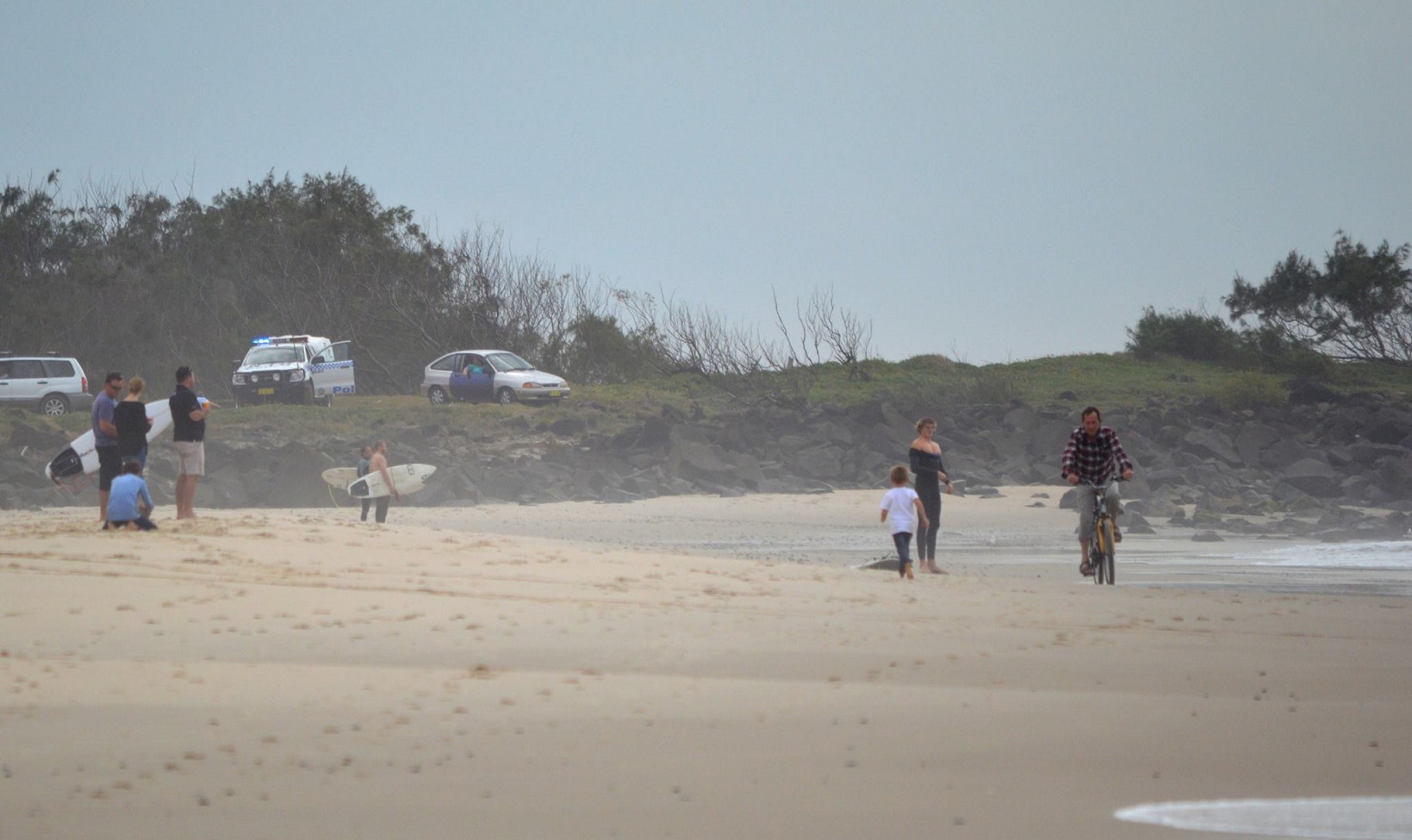 An image posted on the Ballina Info Facebook page showing police warning surfers at Black Head, Ballina, that a shark had been spotted in the area on Sunday morning. An image posted on the Ballina Info Facebook page showing police warning surfers at Black Head, Ballina, that a shark had been spotted in the area on Sunday morning.