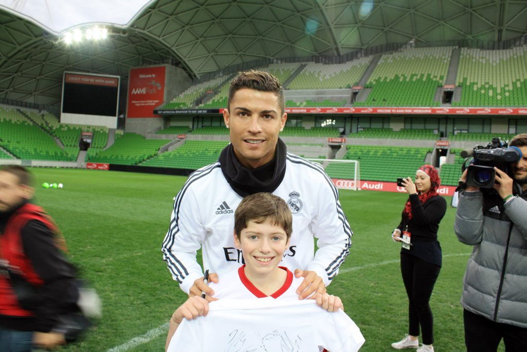 DREAM MEETING: Middlemount's Patrick Slater with his hero Christiano Ronaldo. DREAM MEETING: Middlemount's Patrick Slater with his hero Christiano Ronaldo.