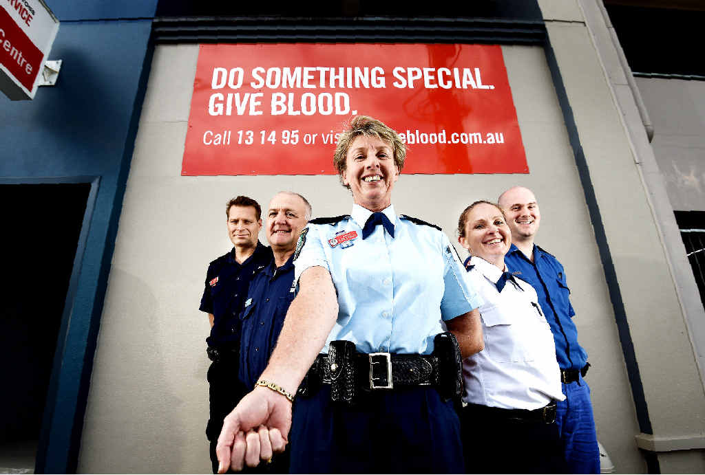 GIVE IT UP: Northern Rivers Fire and Rescue duty officer Inspector Phil Sheedy, Fire and Rescue Lismore station officer Ian Grimwood, Inspector Nicole Bruce, NSW Ambulance acting duty operations manager Tracey Wheeler, and NSW Ambulance acting station officer Lismore Richard Brand give blood at Lismore. GIVE IT UP: Northern Rivers Fire and Rescue duty officer Inspector Phil Sheedy, Fire and Rescue Lismore station officer Ian Grimwood, Inspector Nicole Bruce, NSW Ambulance acting duty operations manager Tracey Wheeler, and NSW Ambulance acting station officer Lismore Richard Brand give blood at Lismore.