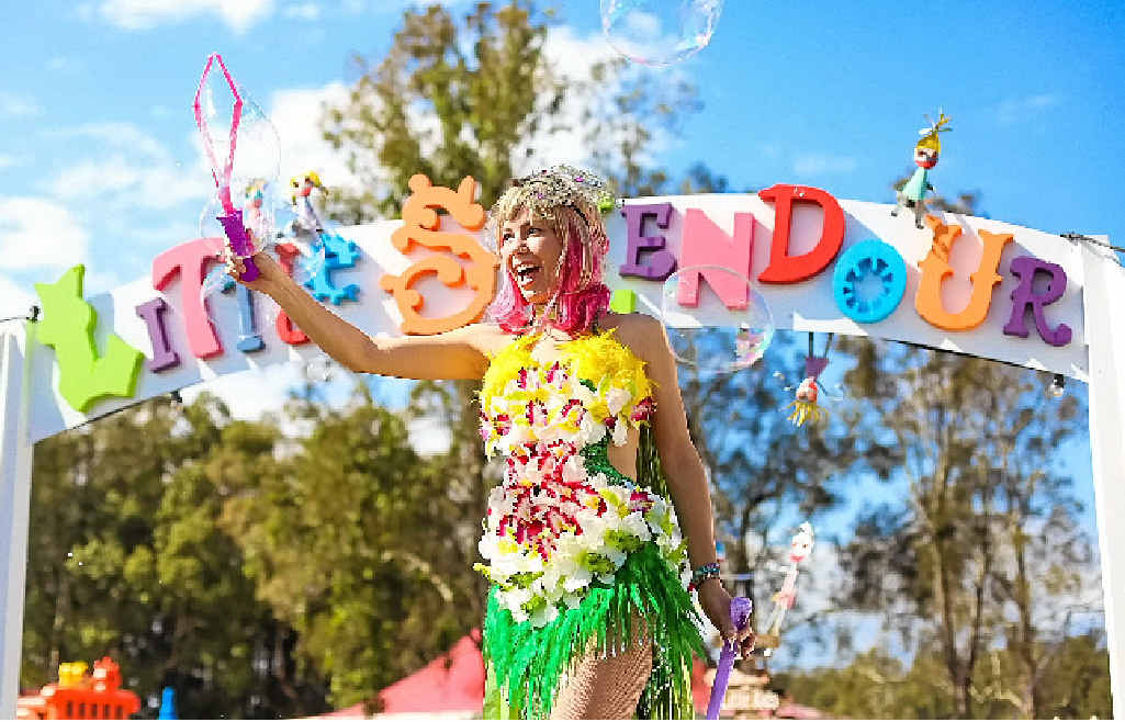 A performer at Little Splendour, the festival’s space for children. A performer at Little Splendour, the festival’s space for children.