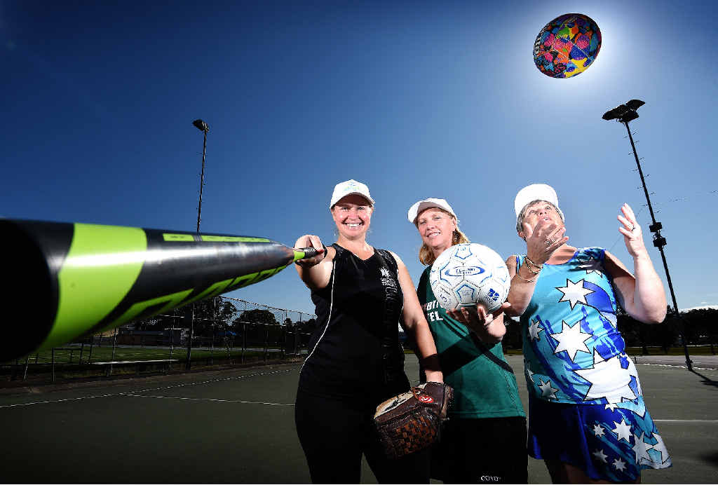 WOMEN RULE: Masters Games sportswomen Renae Blaikie, Virginia Waters and Kathy Claydon are looking forwrd to hitting the sports fields. WOMEN RULE: Masters Games sportswomen Renae Blaikie, Virginia Waters and Kathy Claydon are looking forwrd to hitting the sports fields.