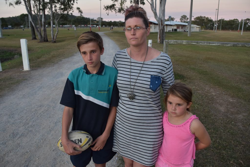 FIX THE PROBLEM: Mother Sarah Bax wants a solution to the lack of water on the Seagulls fields where her children Cooper, 12 and Ebony, 8, play, before there are any serious injuries. FIX THE PROBLEM: Mother Sarah Bax wants a solution to the lack of water on the Seagulls fields where her children Cooper, 12 and Ebony, 8, play, before there are any serious injuries.