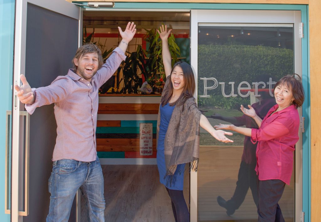 Restaurant Revolution contestants John McIntosh, Justine Yeong and Maggie Yeong outside their popup restaurant Puerto. Photo supplied by Channel 7. Restaurant Revolution contestants John McIntosh, Justine Yeong and Maggie Yeong outside their popup restaurant Puerto. Photo supplied by Channel 7.