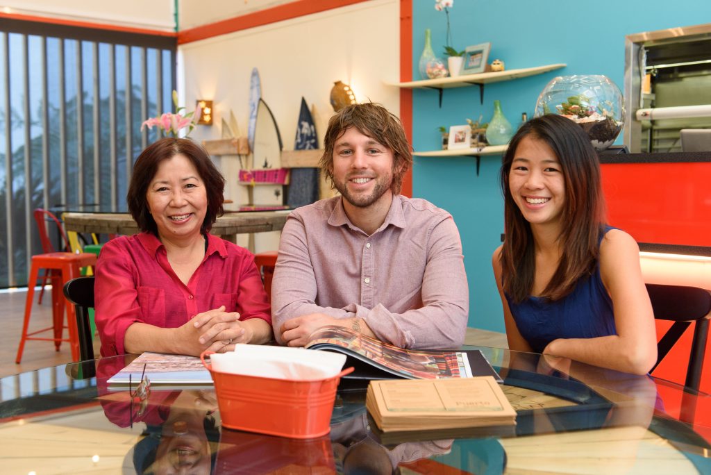 Restaurant Revolution contestants Maggie Yeong, John McIntosh and Justine Yeong inside their Brisbane restaurant Puerto. Restaurant Revolution contestants Maggie Yeong, John McIntosh and Justine Yeong inside their Brisbane restaurant Puerto.