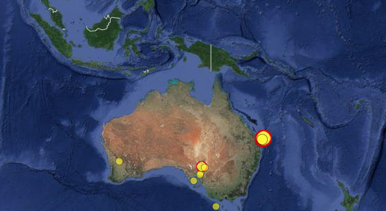A map from Geoscience Australia showing recent earthquake activity in Australia. A map from Geoscience Australia showing recent earthquake activity in Australia.