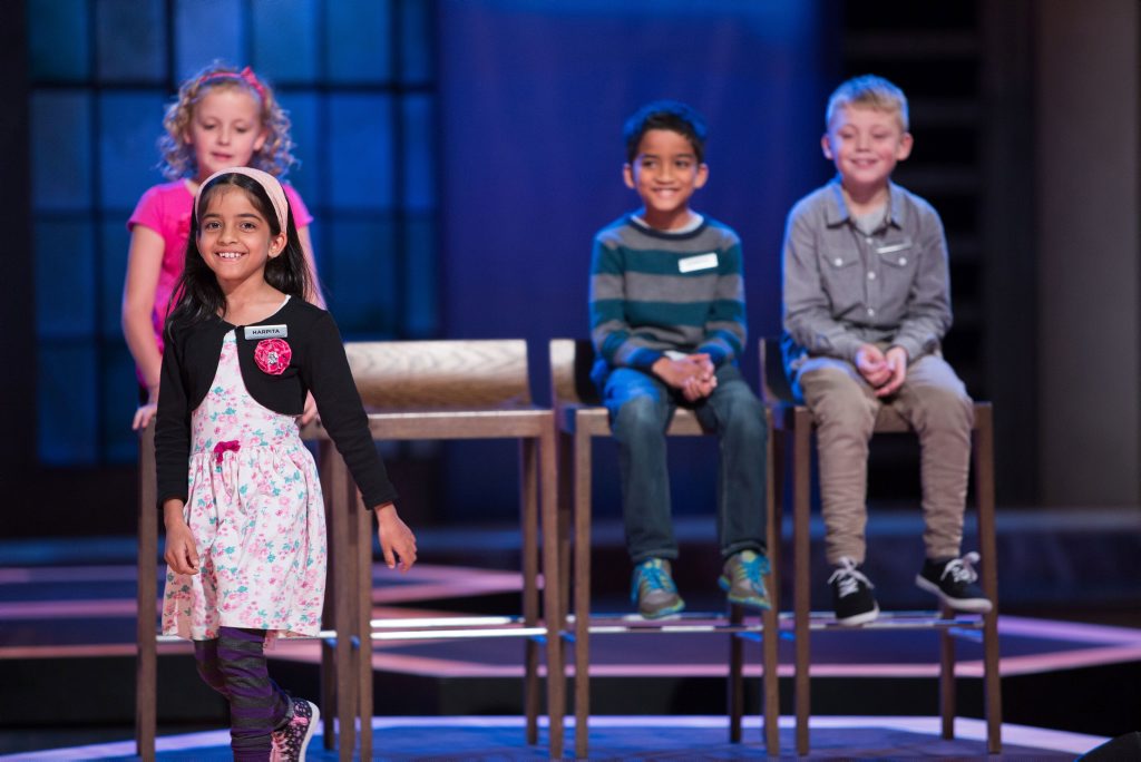 From left, eight-year-olds Harpita, Anika, Harpith and Joshua pictured in a scene from The Great Australian Spelling Bee. From left, eight-year-olds Harpita, Anika, Harpith and Joshua pictured in a scene from The Great Australian Spelling Bee.