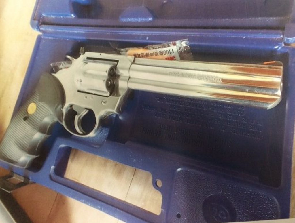 SCARY FIND: Police allegedly found this loaded .357 Magnum six shot revolver inside a blue box hidden between two mattresses while visiting a 54-year-old man at his Bishops Creek Rd address on Tuesday, initially to discuss a number of outstanding arrest warrants for disqualified driving offences. SCARY FIND: Police allegedly found this loaded .357 Magnum six shot revolver inside a blue box hidden between two mattresses while visiting a 54-year-old man at his Bishops Creek Rd address on Tuesday, initially to discuss a number of outstanding arrest warrants for disqualified driving offences.