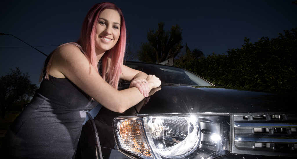 LIGHTS ON: Gemma Radin travels with her lights on during the day in her black Mitsubishi Triton. Photo Adam Hourigan LIGHTS ON: Gemma Radin travels with her lights on during the day in her black Mitsubishi Triton. Photo Adam Hourigan