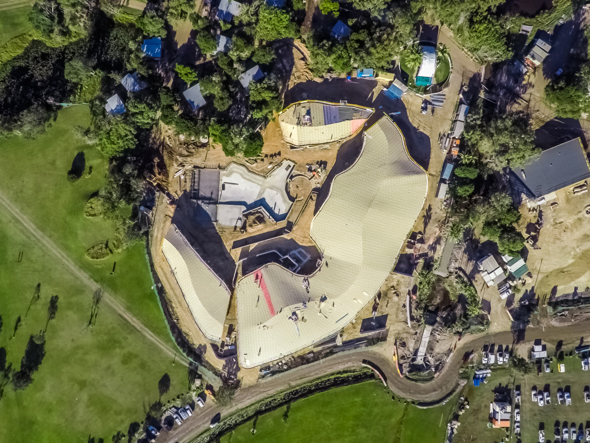 An aerial image from the Elements of Byron resort's website showing construction on the Pavillion area. An aerial image from the Elements of Byron resort's website showing construction on the Pavillion area.
