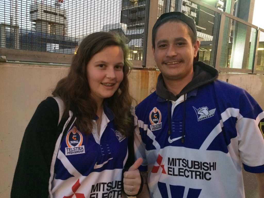 Bulldogs fans Rachel Barker and James Beazlie. Bulldogs fans Rachel Barker and James Beazlie.