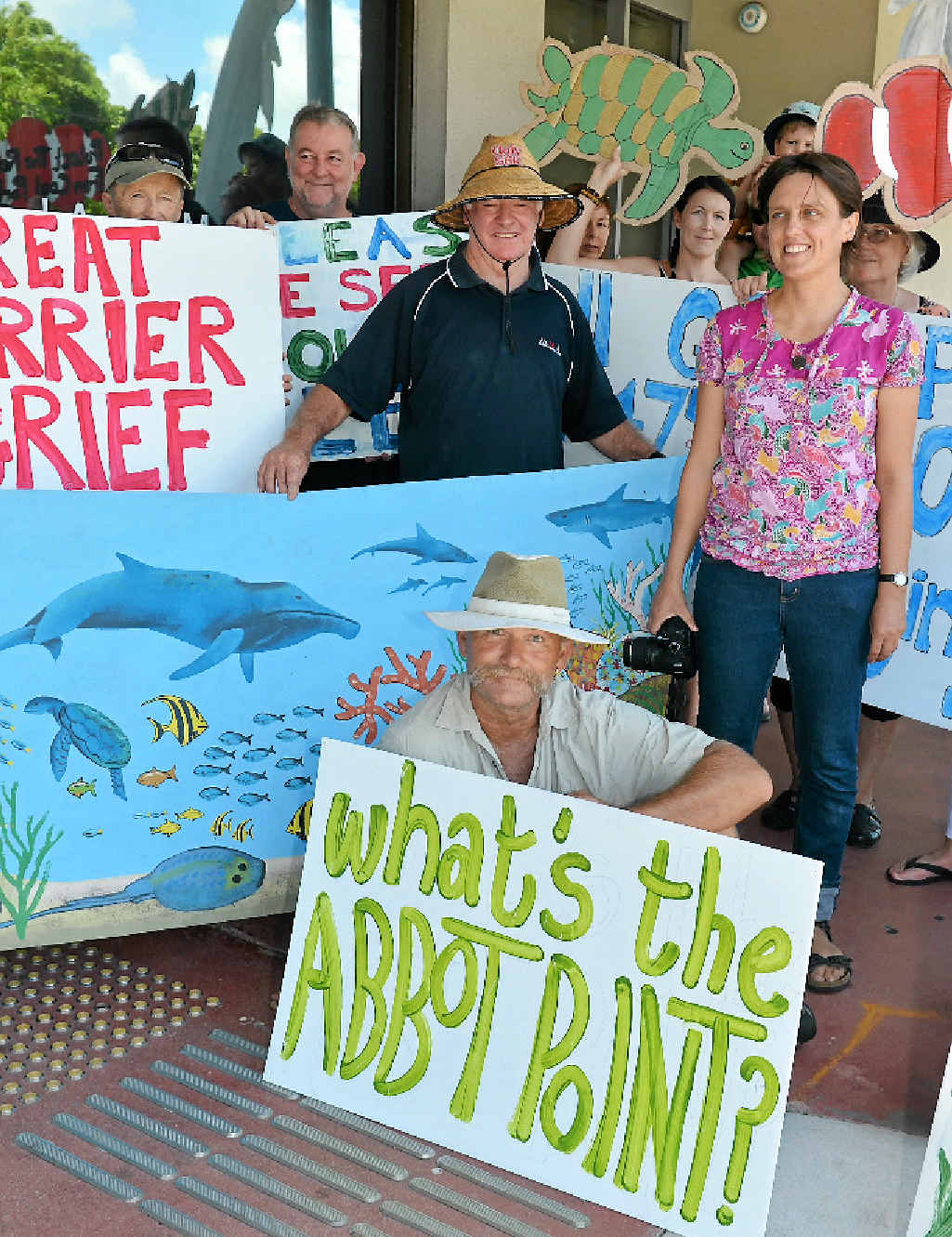 PASSIONATE DEFENCE: Ellen Roberts (right) with protestors Christopher Dunn (front) and Gordon Johnson protesting against plans to dump dredged material at Abbot Point. PASSIONATE DEFENCE: Ellen Roberts (right) with protestors Christopher Dunn (front) and Gordon Johnson protesting against plans to dump dredged material at Abbot Point.
