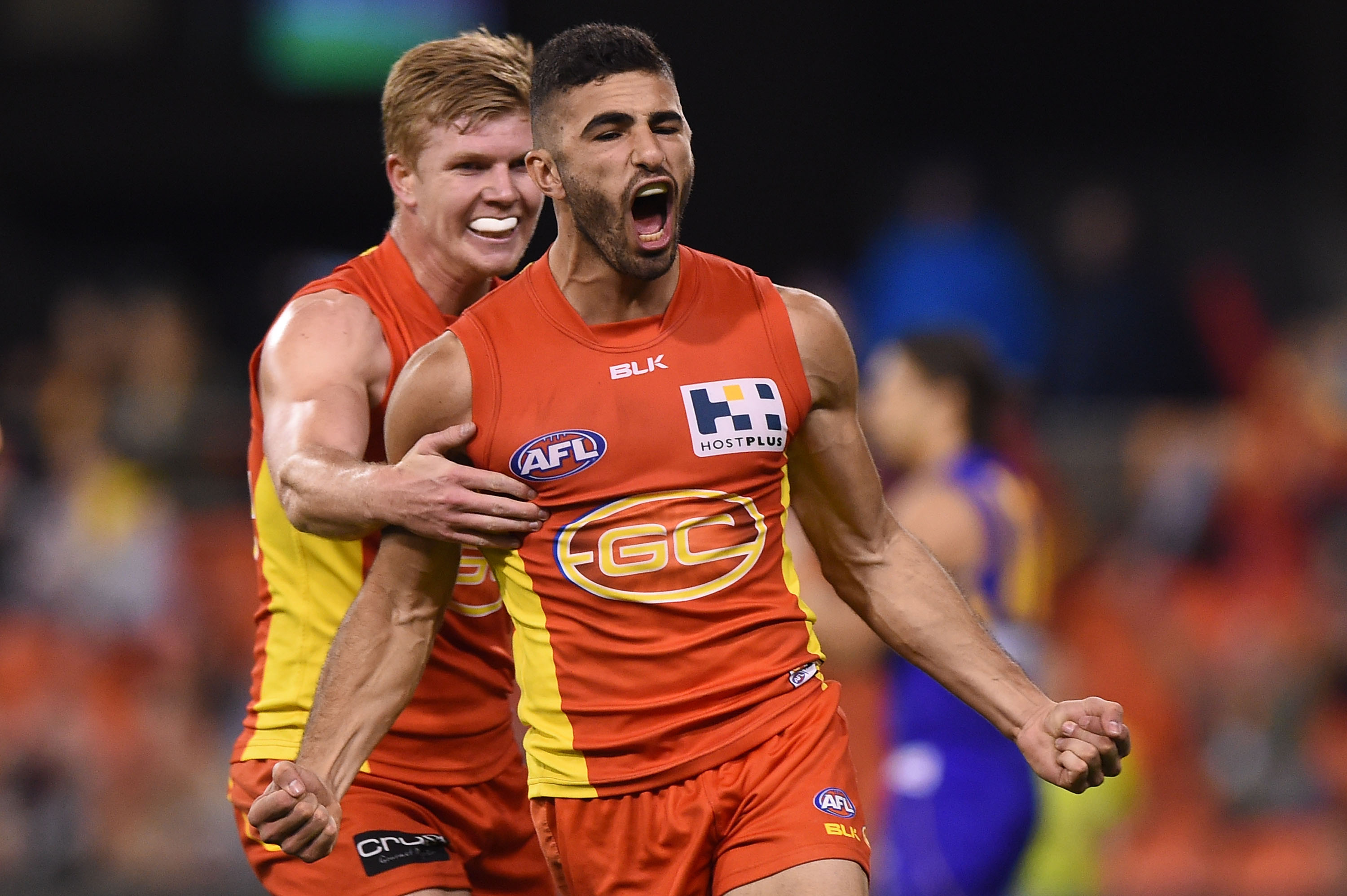 Adam Saad celebrates a goal in the match against West Coast in round 18 Adam Saad celebrates a goal in the match against West Coast in round 18