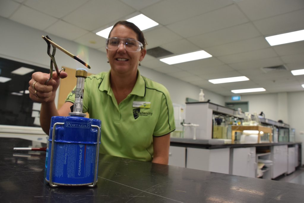 FLAME TEST FUN: CQUniversity Research Fellow Dr Linda Pfeiffer burning copper. Dr Pfeiffer is determined to bring the fun to trainee science teachers. FLAME TEST FUN: CQUniversity Research Fellow Dr Linda Pfeiffer burning copper. Dr Pfeiffer is determined to bring the fun to trainee science teachers.