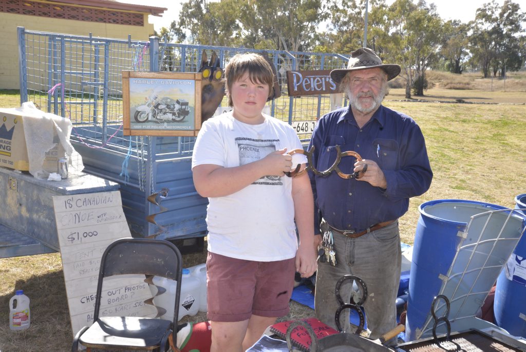 Brandon Fogarty and Brian Mitchell at the markets in Australiana Park. Photo Gerard Walsh / Warwick Daily News