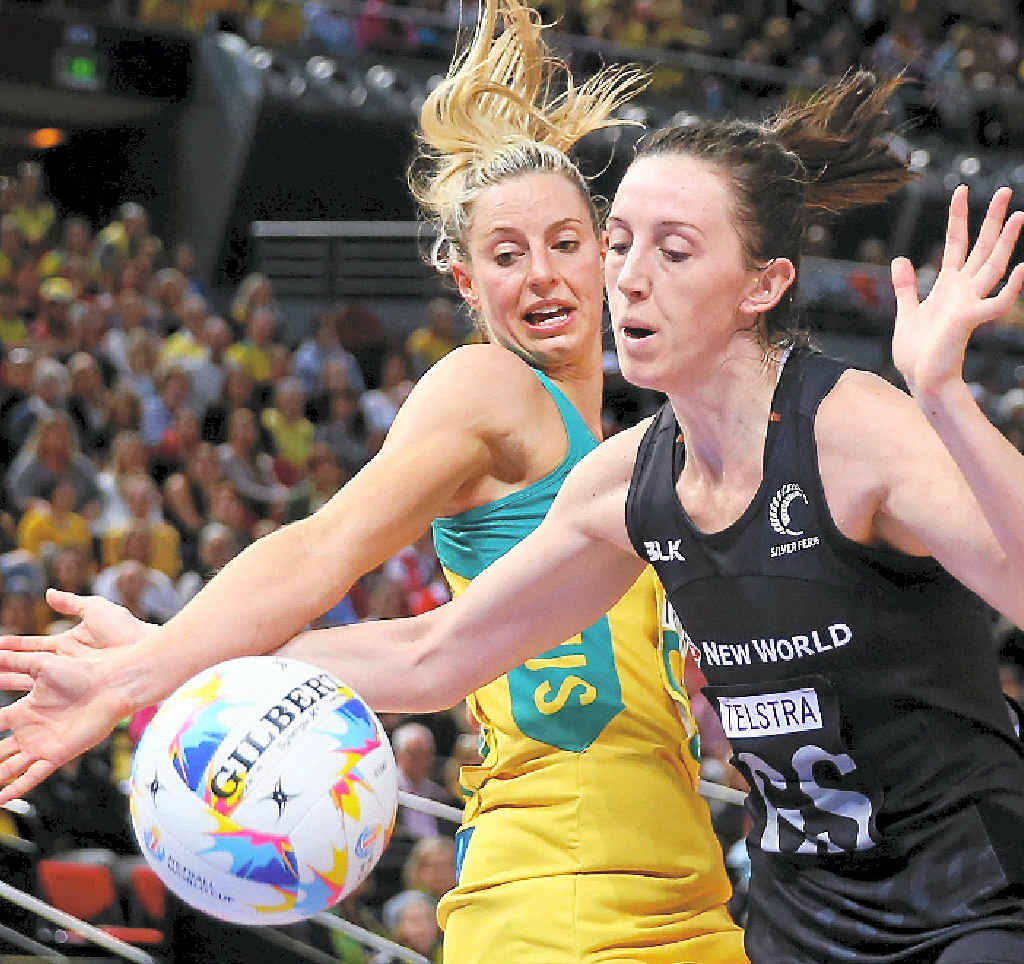 BATTLE ROYALE: Bailey Mes, of New Zealand, is challenged by Laura Geitz, of the Diamonds, in Sydney. BATTLE ROYALE: Bailey Mes, of New Zealand, is challenged by Laura Geitz, of the Diamonds, in Sydney.