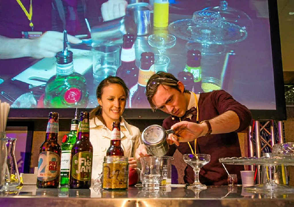 SCIENCE AND CREATIVITY: Andrew Cameron shows an audience member how to make the perfect cocktail during one of his workshops. SCIENCE AND CREATIVITY: Andrew Cameron shows an audience member how to make the perfect cocktail during one of his workshops.