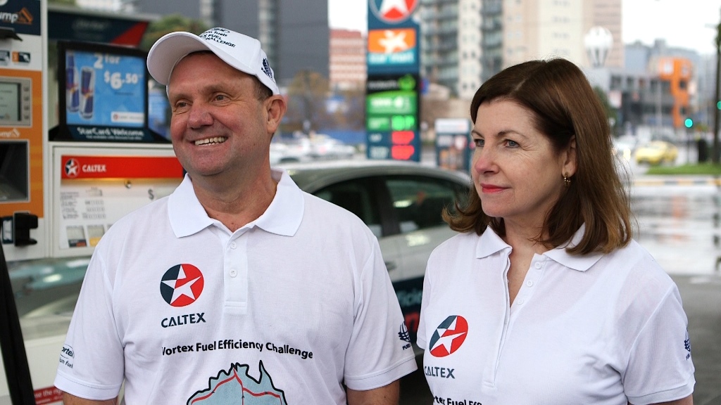 John and Helen Taylor are taking a 38-day trip around Australia to promote fuel efficiency. John and Helen Taylor are taking a 38-day trip around Australia to promote fuel efficiency.