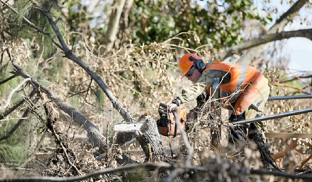 CLEANING UP: Australian Army Corporal Jaik Weston operating a chainsaw to clear and remove debris at the Kershaw Gardens after Cyclone Marcia hit the region. CLEANING UP: Australian Army Corporal Jaik Weston operating a chainsaw to clear and remove debris at the Kershaw Gardens after Cyclone Marcia hit the region.