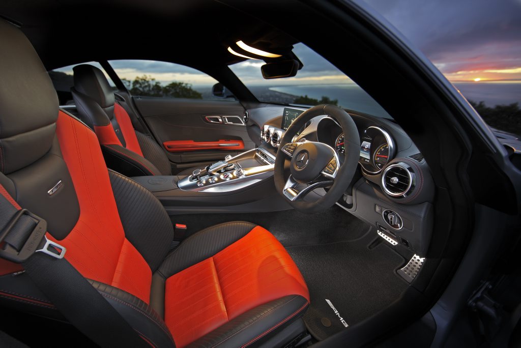 WORKPLACE: A true sporting cabin with electric AMG sports seats hugging the driver, who enjoys a view through the slim windscreen and across the vast muscled bonnet WORKPLACE: A true sporting cabin with electric AMG sports seats hugging the driver, who enjoys a view through the slim windscreen and across the vast muscled bonnet
